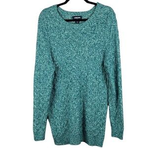 Lands' End Teal Aran Cable Knit Crew Neck Long Sleeve Knit Large Tall Sweater
